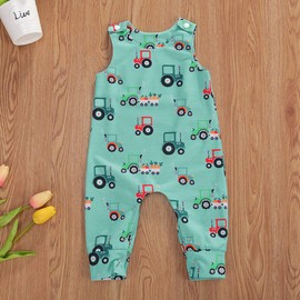 Arvbitana Newborn Toddler Baby Girl Boy Sleeveless Cartoon Romper Bodysuit Jumpsuit Animal One Piece Outfit Summer Clothes (A-Sky Blue Tractor, 18-24 Months)