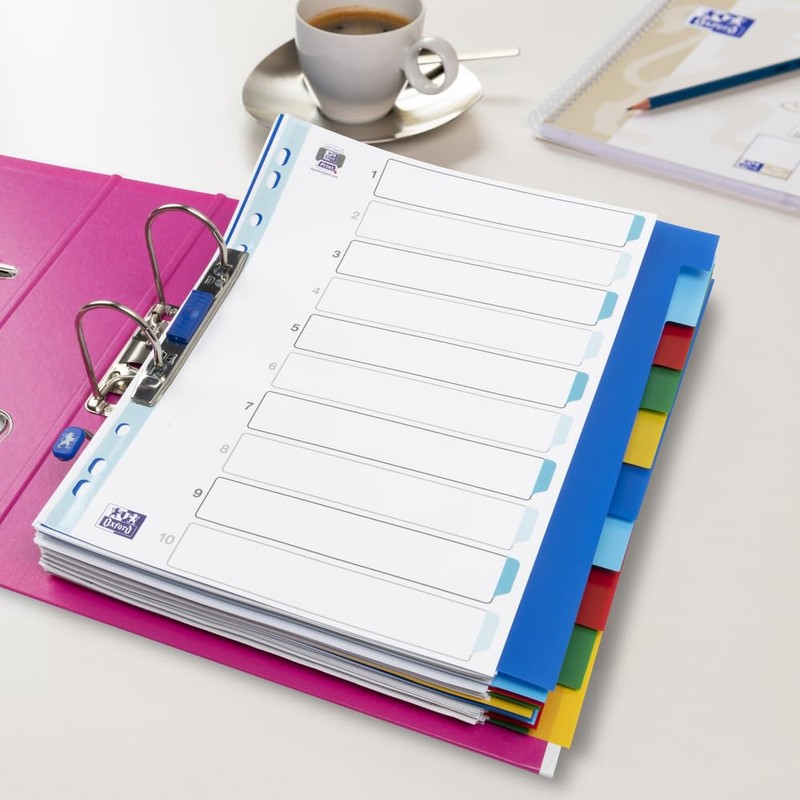 Oxford A4 Plastic 10 Part Dividers, Assorted, 1 Set
