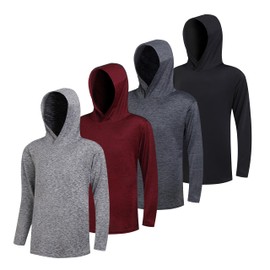 WHITE PEAK TRADING COMPANY 4 Pack Boy's Quick-Drying Lightweight Hoodies Pullover Long Sleeve Athletic Training T Shirts 4-20