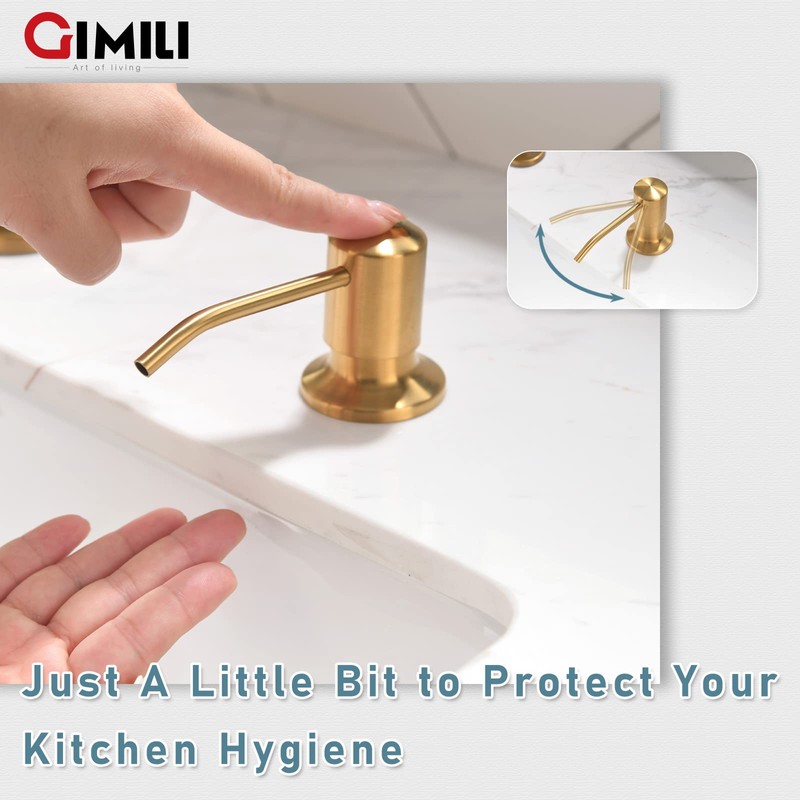 GIMILI Brushed Gold Kitchen Faucet with Soap Dispenser, Single Handle