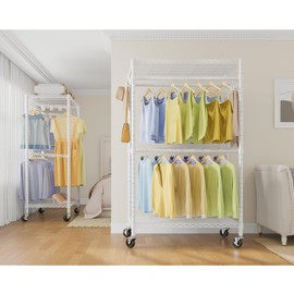 VIPEK R2 Pro Rolling Garment Rack Heavy Duty Clothes Rack with Locking Wheels Adjustable Shelves 2-Sided Hanging Rods Metal Closet Freestanding Clothing Racks, Max load 600lbs, White
