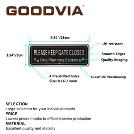 Goodvia 2-Pack Please Close The Gate Sign Dog Brushed Aluminium 3.5 x 9.8 Inches, Rust Free Metal UV Protected Weather Resistant Durable Ink Easy to Mount, PLEASE KEEP GATE CLOSED-2pcs