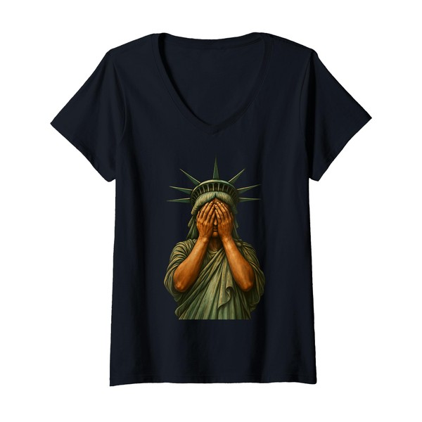 Womens Statue of Liberty Face covering in shame political Satire