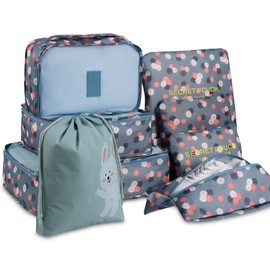 Travel Organiser,DoGeek Travel Essentials Bag 8pcs Packing Cubes for Travel Waterproof Polyester Storage Luggage Travel Storage Bags Clothes Suitcase (Gray) (8 Pcs Blue Daisy)