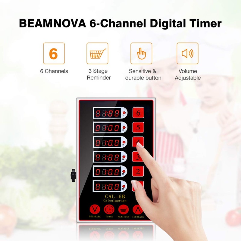 BEAMNOVA 6 Channel Digital Kitchen Timer Cooking Reminder Commercial Loud