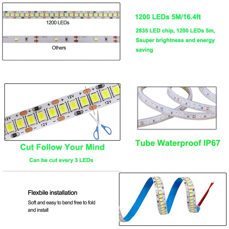 SUYOOULIN LED Strip Lights, SMD 2835 LED Strip, DC12V 1200LEDs