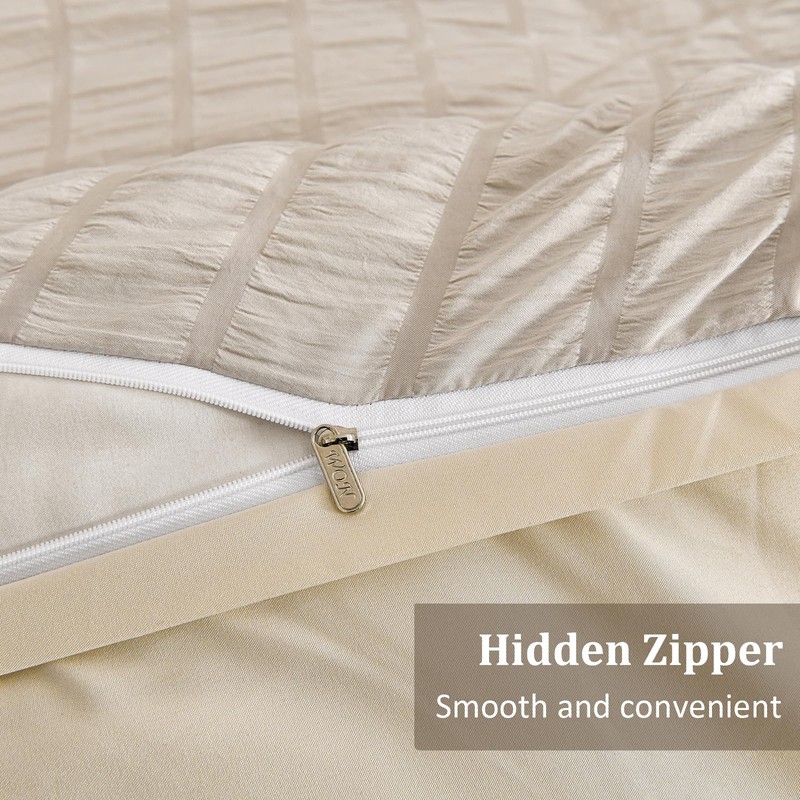 Beige Seersucker Duvet Cover Double Size Puckering Seersucker Bedding Set,2