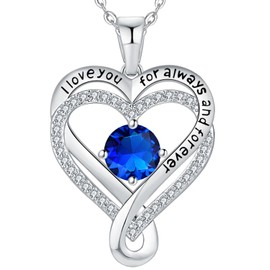 Mkhhy Gifts for Wife Silver Necklace for Women Anniversary Wife Birthday Gift Ideas Infinity Heart Sapphire Birthstone I Love You Womens Jewelry for Her Girlfriend Birthday Mom Daughter September