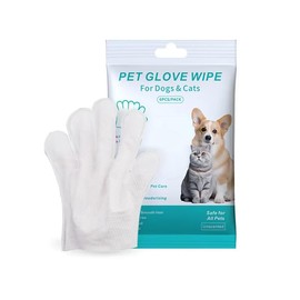 Pet Glove Wipes for Dogs & Cats, Pack of 6, Aloe Extract, Jojoba Oil, Rinse Free, Cleansing and Deodorizing