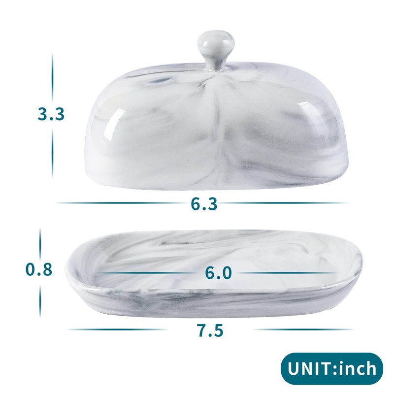 Yundu Grey Marble Butter Dish with Lid, Ceramics Butter Keeper