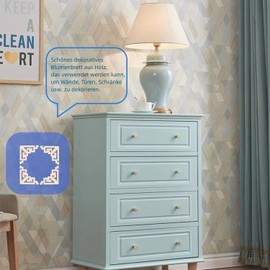 MUXSAM Wood Carved Appliques Onlays, 4-Pack Unpainted Corner Wooden Carvings Embellishments for Mirror Dresser Vanity Cabinet Mantel Picture Frame Update Furniture Decals, 8x8cm/3.15x3.15in