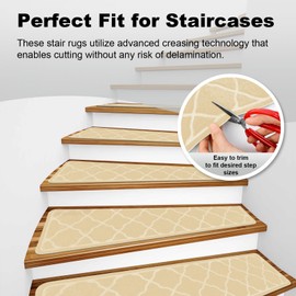 Non-Slip Stair Treads for Wooden Steps Indoor, 15 Packs 30X8in Stair Carpet Runners Rugs, Reusable Peel and Stick Stair Covers for Kids, Elders, and Dogs, 100% Polyester Surface Staircase Pads, Beige