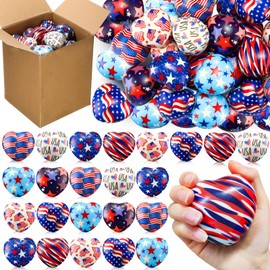 JellyArch 48 Pcs 4th of July Stress Ball Bulk 2.75 Inch Patriotic Heart Stress Ball Independence Day Mini Foam Toys Red White Blue Relief Heart Gift Motivational Gift for USA Carnival Party Supplies