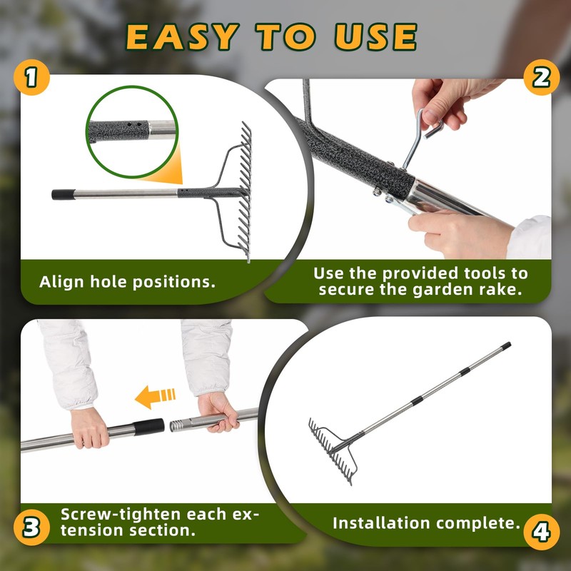 Bow Rake , 2-in-1 77in Metal Garden Lawn Rake for