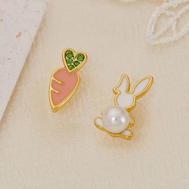 CUFELMU Easter Earrings White Rabbit Bunny Carrot Stud Earrings Crystal Pearl Cute Funny Earring