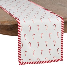 SARO LIFESTYLE Peppermint Design Candy Cane Print Table Runner, 16" x 72", Red