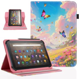 Pudazvi Universal 10 10.1 Inch Android Tablet Case,360 Degree Rotatable Kickstand Multiple Viewing Stand Case Cover for 9.6" 10" 10.1" 10.5" and All 9.5-10.5 Inch Touchscreen Tablet,Sky Butterfly