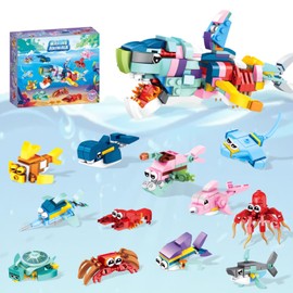WULOBOOI 12 Ocean Animal Party Favors Mini Building Blocks for Kids, 12 in 1 Shark Building Sets Stem Toys for Classroom Prizes Gift Bag Fillers Easter Birthday Gifts Boys Girls 6-12