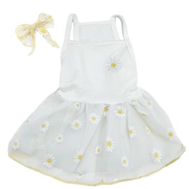 White Daisy Dog Cat Dress for Small Dogs Girl Cute Dog Princess Dresses Puppy Tutu Skirt Chihuahua Teddy Pomeranian Sundress Birthday Holiday Clothes Cat Pet Wedding Outfit