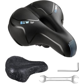 YOUNGDO Bicycle Saddle, Saddle Cushion, Super Thick, Memory Foam Cushion, Shock Absorption, Back Painless, Dustproof/Waterproof Cover Included