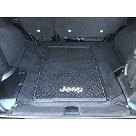 EACCESSORIES EA Rear Trunk Organizer Cargo Net for Jeep Wrangler 2007-2017 – Floor Style Cargo Net for SUV - Premium Mesh Elastic Car Trunk Organizer Vehicle Carrier Storage - Compatible with Wrangler
