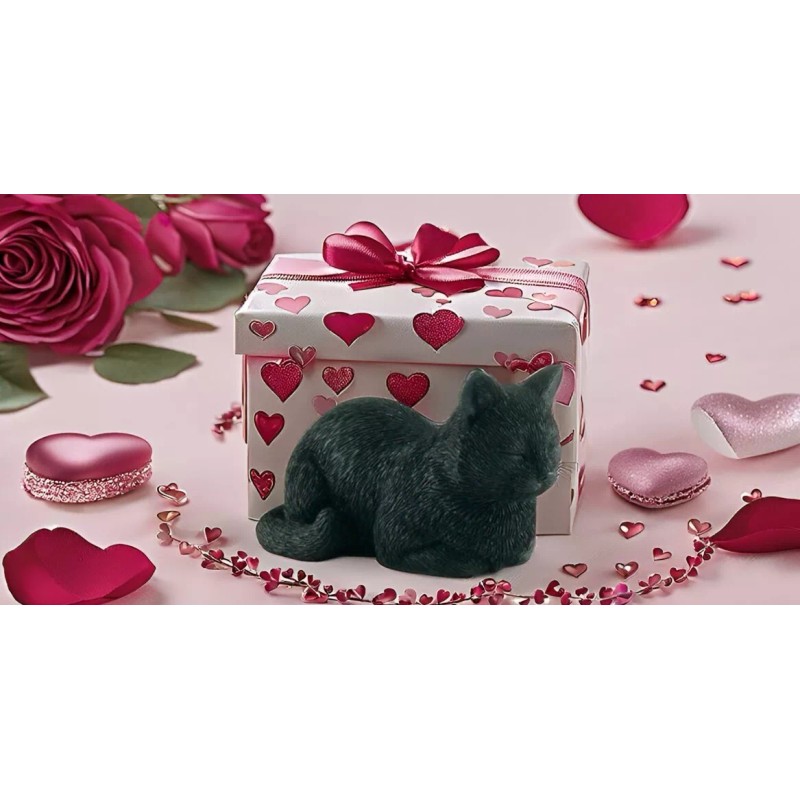 3" Black Cat Sleeping Hand Painted Mini Figurine Statue Sculpture