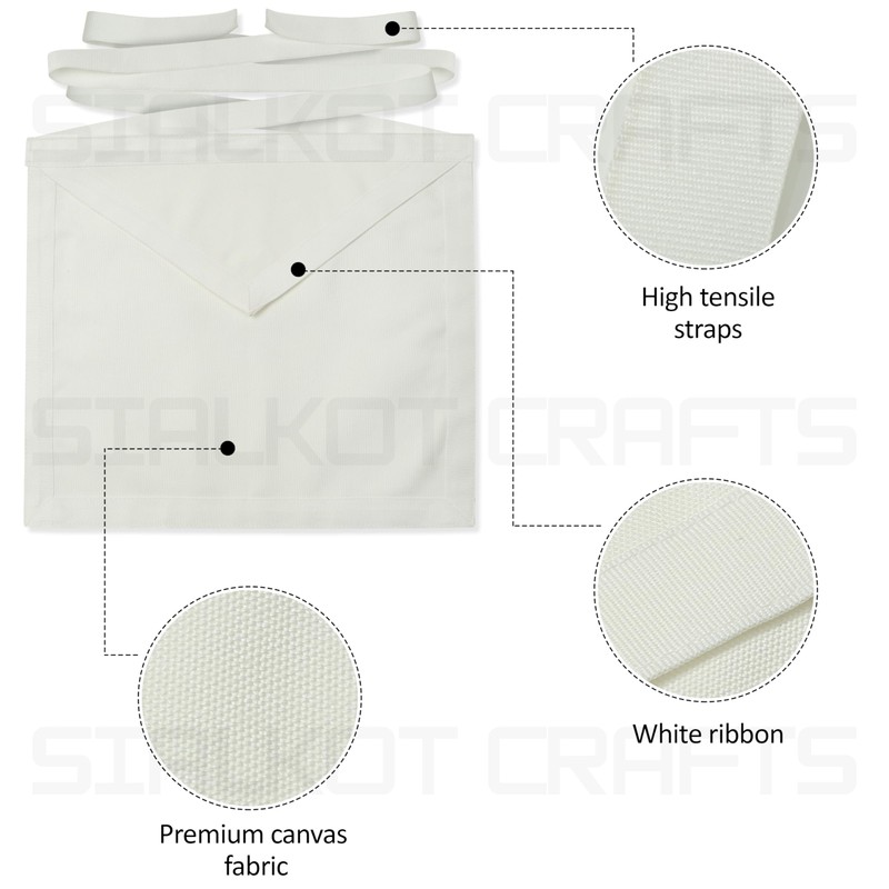 SialkotCrafts Premium Canvas Fabric Masonic White Apprentice Enterance Member Apron