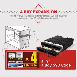 4 Bay HDD Cage, Expansion Chassis, 5.25in Drive Tray, 2.5in Mobile Rack Enclosure, for SATAⅠ/Ⅱ/Ⅲ HDD/SSD, for 9.5mm 12.5mm Thick Bottom Hard Drives SSDs, for Windows/X (No not a Hard Drive)