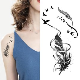 Oottati 2 Sheets Small Tiny Temporary Tattoo Stickers Black Feather Birds Swallow Totem