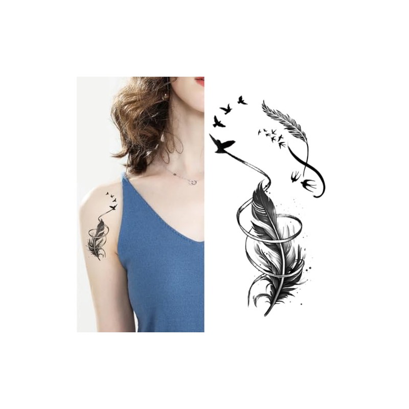 Oottati 2 Sheets Small Tiny Temporary Tattoo Stickers Black Feather