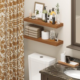 BAMEOS Floating Shelf, 24x6 Wall Shelf,Decor Wall Mounted Shelves,Hanging Shelf Set for Bathroom Kitchen Living,Kitchen,Room Bedroom Storage,American Oak