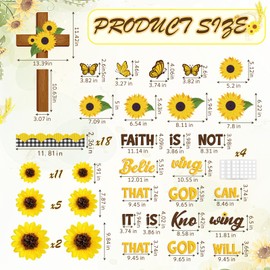 Pajean Christian Bulletin Board Decoration Set 3D Sunflower Classroom Decorations Summer Religious God Paper Cutouts Bulletin Board Borders for School Home Church VBS Chalkboard Wall Door Decor