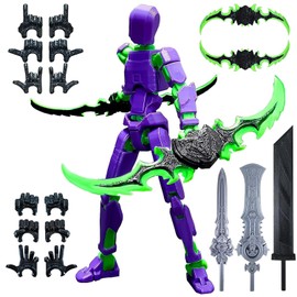 T13 Action Figure Set,Titan 13 Figure with Multiple Accessories,3D Printed Multi-Jointed Movable Figure,Dummy 13 Robot Action Figure,Collectors Desktop Decorations,Assembled Completed(Purple Green)