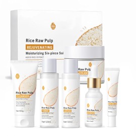 SKK Set de Cuidado Facial de Arroz de 6 Piezas con Pulpa de Arroz para una Rutina Antiedad Completa Hidratante y Aclarante de Ojos y Rostro