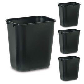 Rubbermaid Commercial Products Wastebasket/Trash Can, 7-Gallon/28-Quart, Black, Plastic, for Bedroom/Bathroom/Office, Fits Under Desk/Sink/Cabinet, Pack of 4