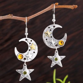 XFSRG Ohrringe Damen Silber Mond und Sterne Design Vintage Hängend Ohrschmuck für Mädchen Hochzeit Geschenk
