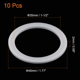 sourcing map PTFE Flat Washers 45mm OD 35mm ID 2mm Thick Flange Gasket, White Pack of 10