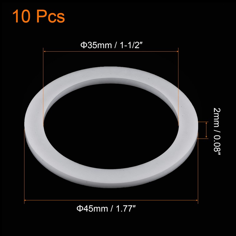 sourcing map PTFE Flat Washers 45mm OD 35mm ID 2mm