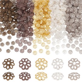 PH PandaHall Pack of 750 Bead Caps 6 mm Brass End Caps 5 Colours Flower Bead Caps Spacer Beads for Jewellery Making Crafts Bracelets Necklaces