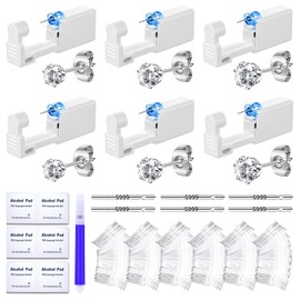 TKKUY 31 Pcs Ear Piercing Kit Ear Disposable Piercing Gun Kit 6 Pcs Self Piercing Gun with 3mm 4mm 5mm Cubic Zirconia Earrings Ear Stud with S999 Silver Ear Sticks Ear Covers Piercer Kit Tool Silver