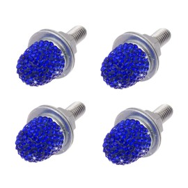 Bling Car Licence Plate Screws Kit, Rhinestone Licence Plates Frame Fasteners, Aluminum Alloy Car Tag License Plate Bolt Cap Washer, Auto Decorative Accessories for Vehicle Truck Motorcycle (Blue)