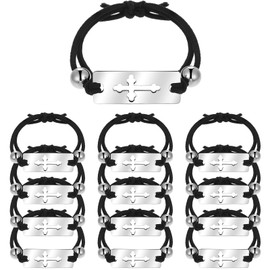 Bonuci 12 Pcs First Communion Bracelet with Silver Metal Cross Charm First Communion Catholic Bracelet Gifts for Religious Catholic Jewelry for Baptism, Confirmation, Christening