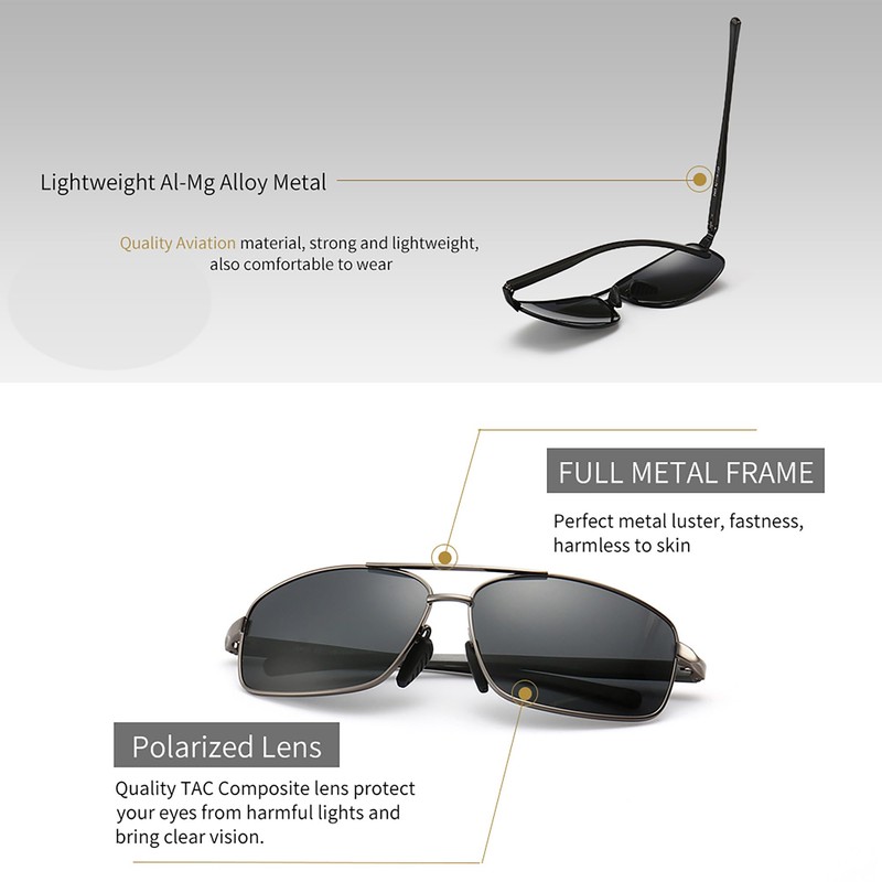 SUNGAIT Ultralight Rectangular Sunglasses Men's Polarised UV400 Protection Pack of