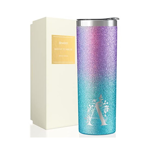 Personalized Tumblers with Lids and Straws for Women, Monogrammed Travel Mug with Initial A, Unique Gifts for Her, Bridesmaids, Friends, Sisters, Mom