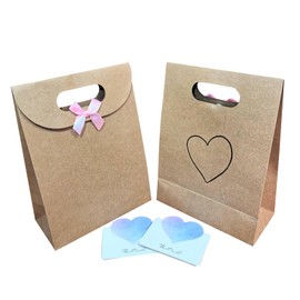 Handcrafted Mother-Daughter-BFF Gift Bags 2-Pack, Premium Kraft Paper with Locking Flap & Hand-Drawn Hearts, Reusable Present Pouch for Jewelry Perfume Keepsakes Birthdays Anniversaries Celebrations