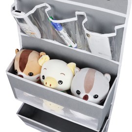 Univivi Door Hanging Organizer Nursery Closet Cabinet Baby Storage with 4 Large Pockets and 3 Small PVC Pockets for Cosmetics, Toys and Sundries with Gift Box (Grey)