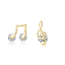 SLUYNZ 925 Sterling Silver CZ Musical Note Stud Earrings for Women Teens Music Earrings Studs for Music Lovers (B-GOLD)