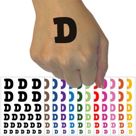 Letter D Uppercase Fun Bold Font Temporary Tattoo Water Resistant Fake Body Art Set Collection - Orange (One Sheet)
