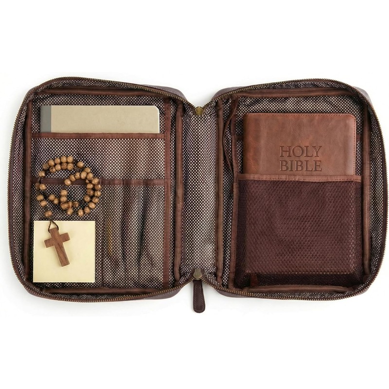 LEATHER VILLAGE Large Leather Bible Cover with Carry Handle &