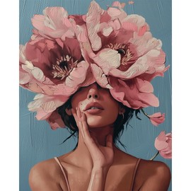 Natuyalo Paint by Numbers Kit for Adults Beginners, 16" Wx20 L Canvas Pictures Drawing Acrylic Paintwork with 3 Pcs Paintbrushes, Woman and Flowers